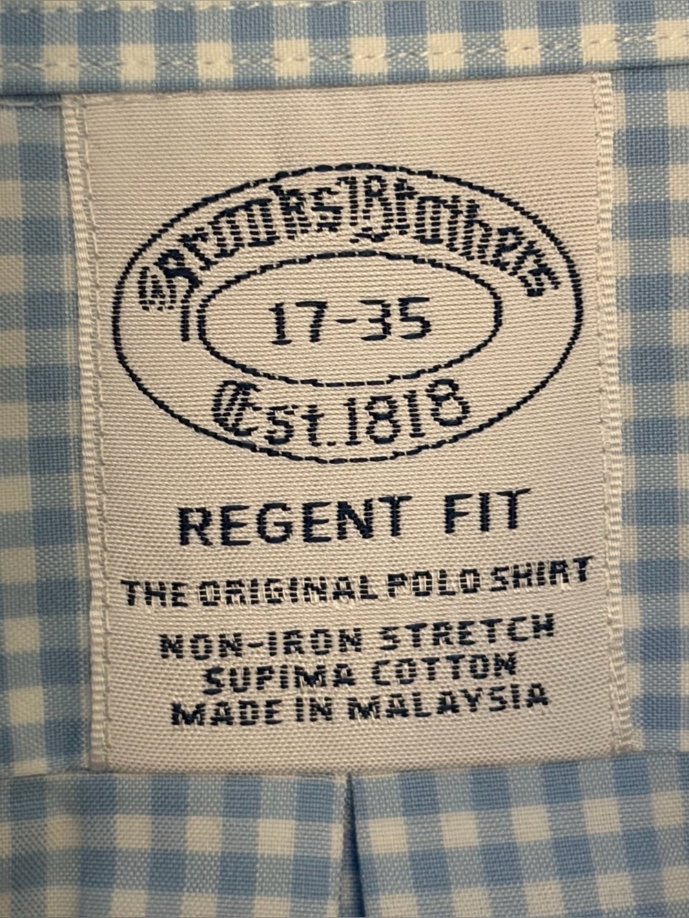 Brooks Brothers Regent Fit Blue Gingham Supima Cotton Dress Shirt 17-35 - Picture 6 of 12
